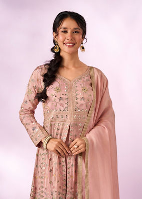 Mohey Women Light Pink Chinon Kurti with Sequin Work
