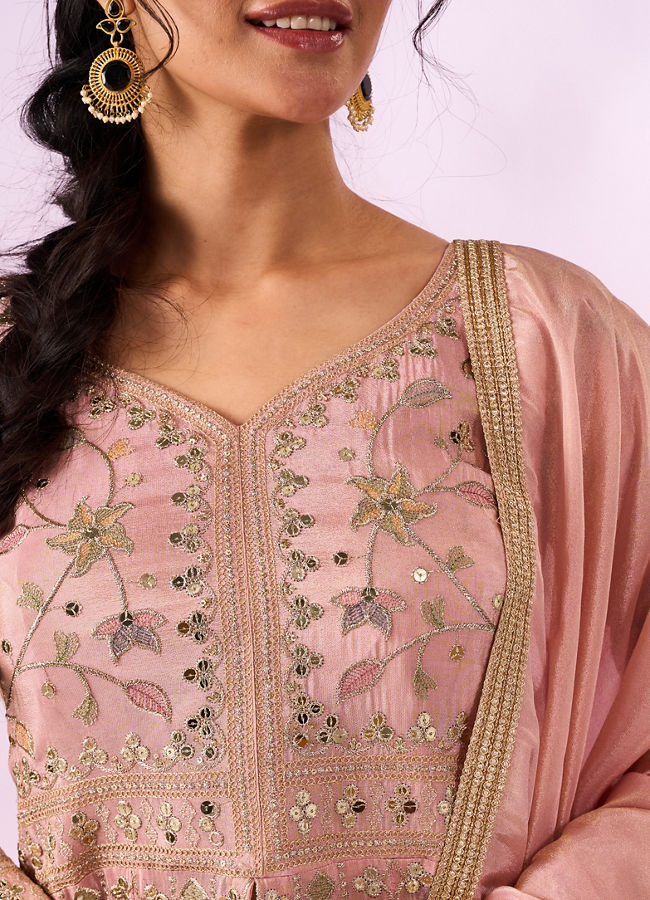 Mohey Women Light Pink Chinon Kurti with Sequin Work