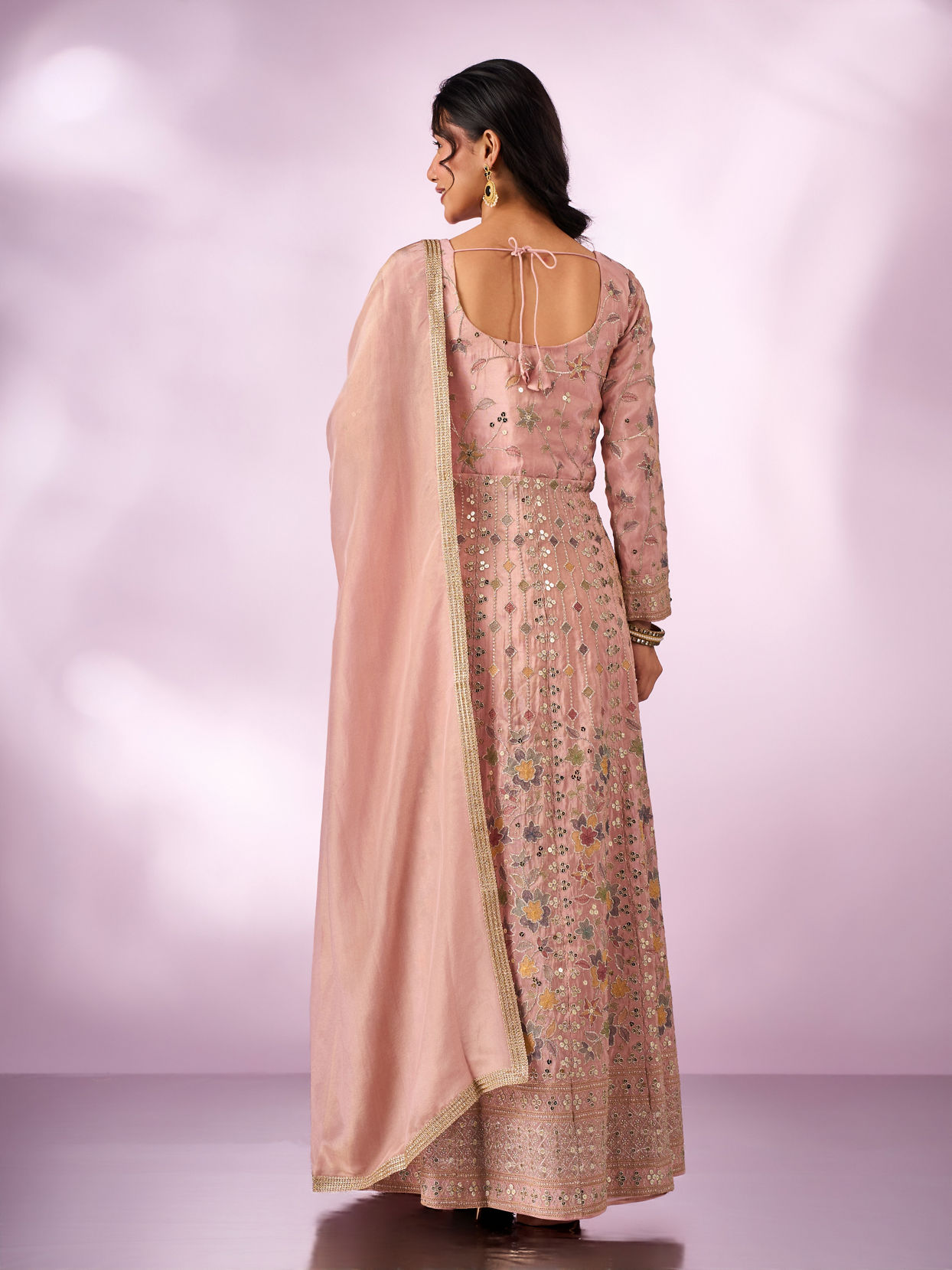 Mohey Women Light Pink Chinon Kurti with Sequin Work