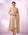 Mohey Women Cream Silk Anarkali Suit with Embroidery