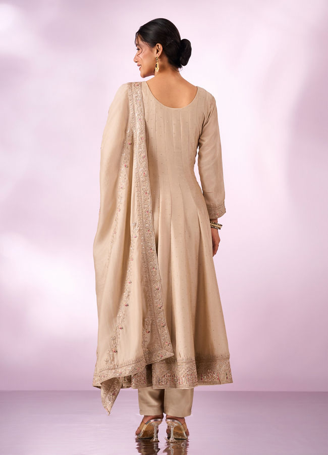 Mohey Women Cream Silk Anarkali Suit with Embroidery