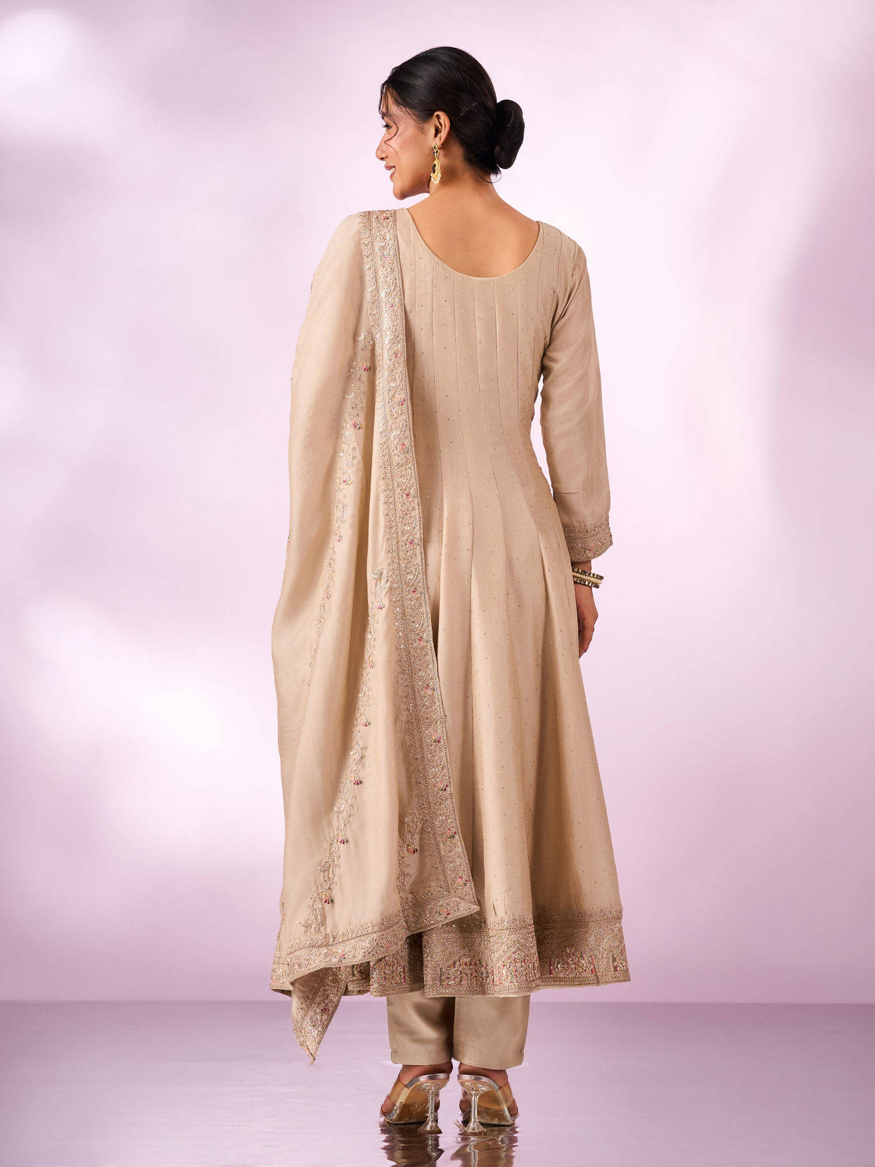Mohey Women Cream Silk Anarkali Suit with Embroidery