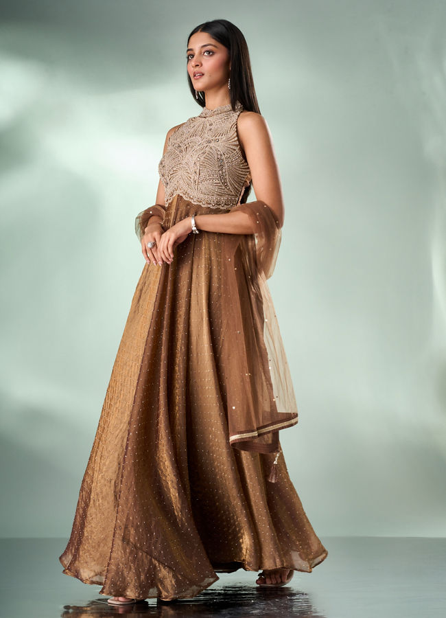 Mohey Women Green Organza Anarkali Suit with Hand Embroidery