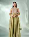 Mohey Women Green Organza Anarkali Suit with Hand Embroidery