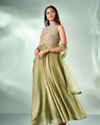 Mohey Women Green Organza Anarkali Suit with Hand Embroidery