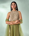 Mohey Women Green Organza Anarkali Suit with Hand Embroidery