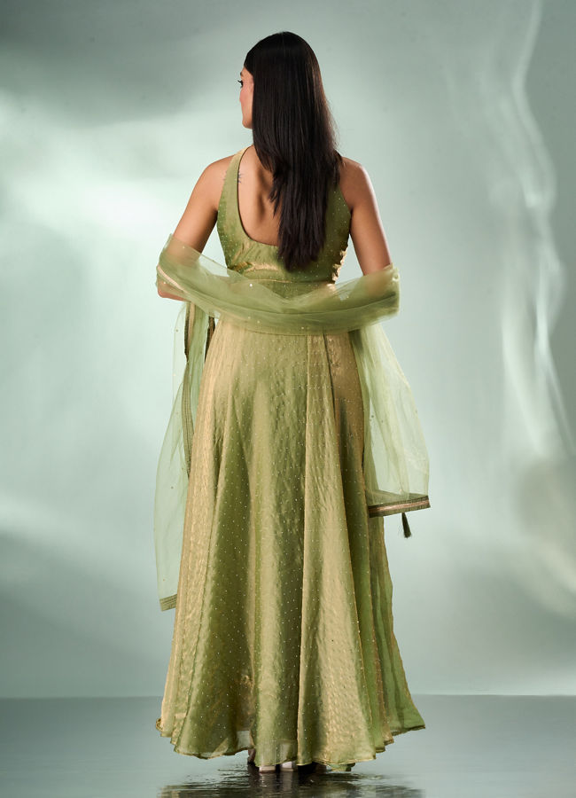 Mohey Women Green Organza Anarkali Suit with Hand Embroidery