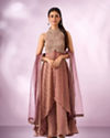 Mohey Women Dusty Pink Organza Anarkali Suit with Hand Embroidery