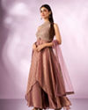 Mohey Women Dusty Pink Organza Anarkali Suit with Hand Embroidery