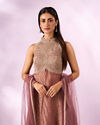 Mohey Women Dusty Pink Organza Anarkali Suit with Hand Embroidery