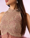 Mohey Women Dusty Pink Organza Anarkali Suit with Hand Embroidery