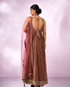 Mohey Women Dusty Pink Tissue Anarkali Suit with Hand Embroidery