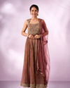 Mohey Women Dusty Pink Tissue Anarkali Suit with Hand Embroidery