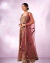 Mohey Women Dusty Pink Tissue Anarkali Suit with Hand Embroidery