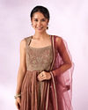 Mohey Women Dusty Pink Tissue Anarkali Suit with Hand Embroidery
