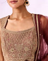 Mohey Women Dusty Pink Tissue Anarkali Suit with Hand Embroidery