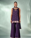 Mohey Women Wine Art Silk Palazzo Suit with Hand Embroidery