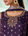 Mohey Women Wine Art Silk Palazzo Suit with Hand Embroidery