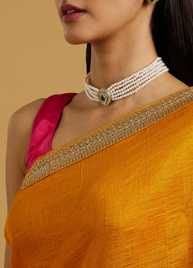 alt message - Mohey Women Mustard Yellow Extravaganza Saree image number 3