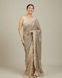 Mohey Women Sandstone Beige Rhinestone Work Saree