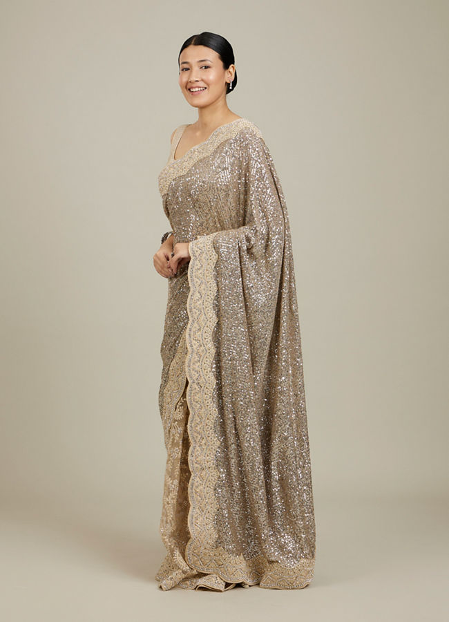 Mohey Women Sandstone Beige Rhinestone Work Saree