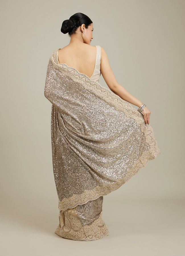 Mohey Women Sandstone Beige Rhinestone Work Saree