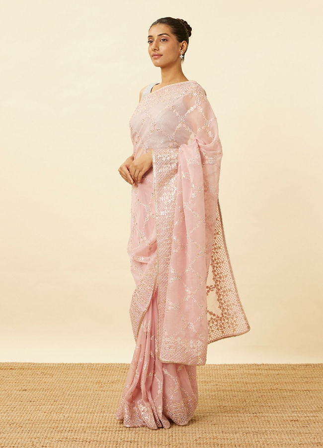 Mohey Women Fairy Tale Pink Saree with Floral Patterns