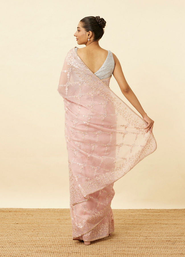 Mohey Women Fairy Tale Pink Saree with Floral Patterns