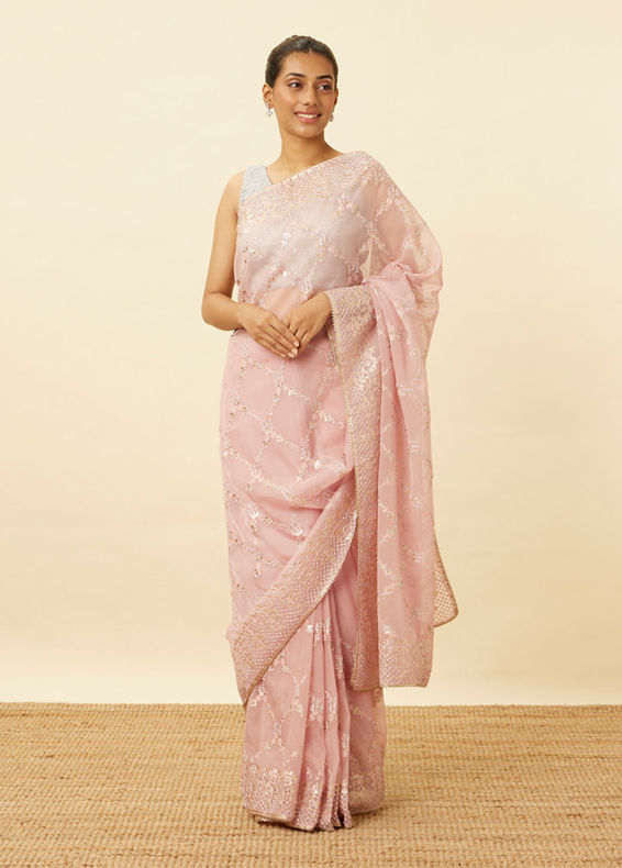 Mohey Women Fairy Tale Pink Saree with Floral Patterns