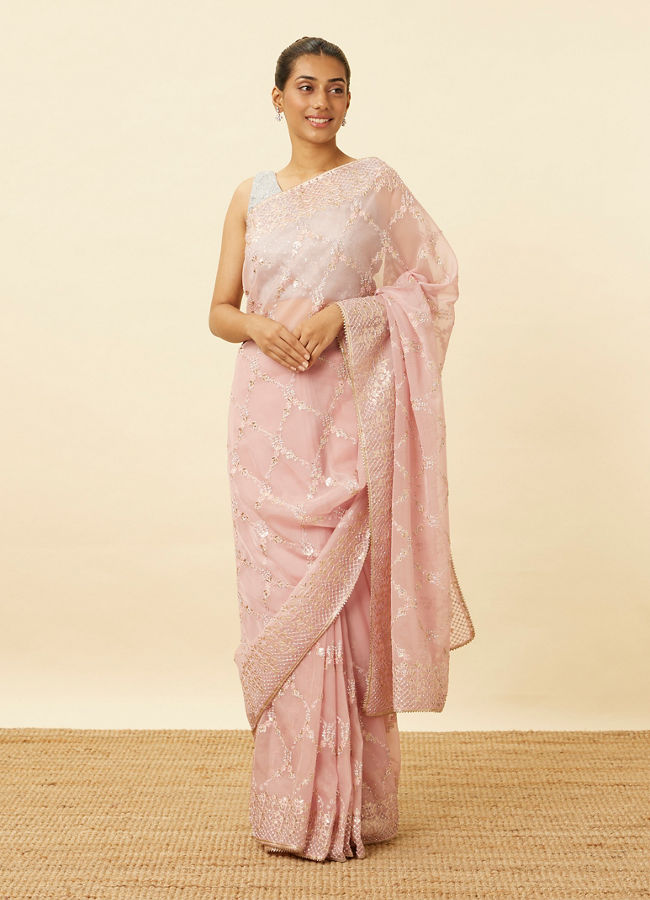 Mohey Women Fairy Tale Pink Saree with Floral Patterns image number 0