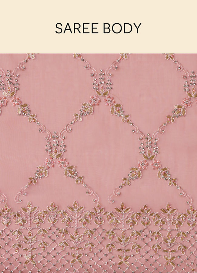 Mohey Women Fairy Tale Pink Saree with Floral Patterns