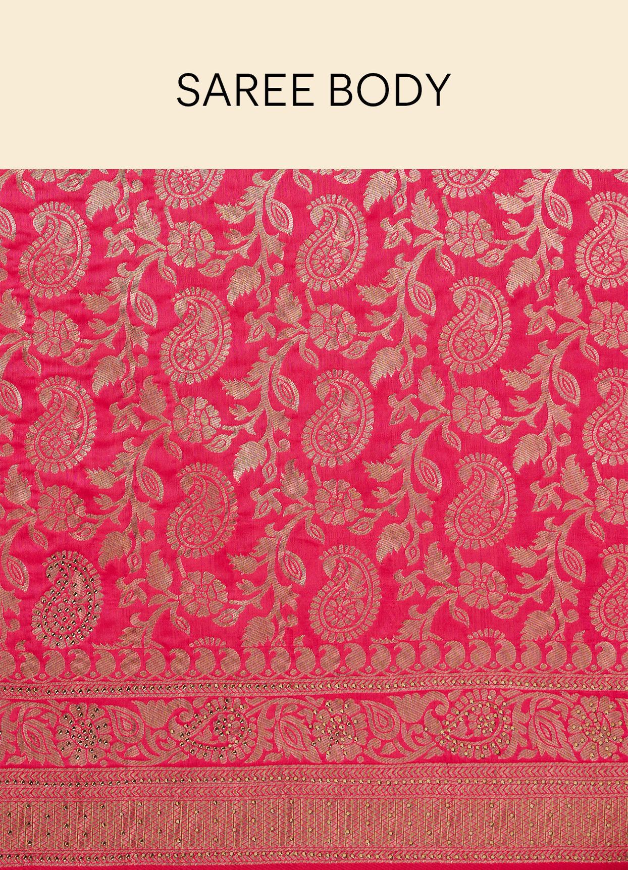 Mohey Women Rani Pink Stone Work and Zari Weave Saree