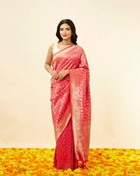 Mohey Women Rani Pink Stone Work and Zari Weave Saree