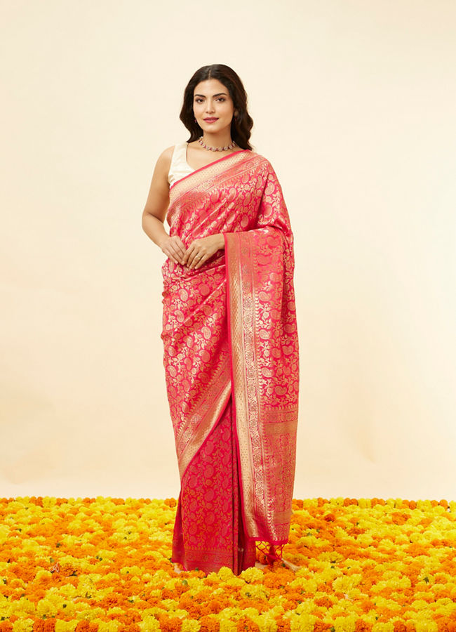 alt message - Mohey Women Rani Pink Stone Work and Zari Weave Saree image number 0