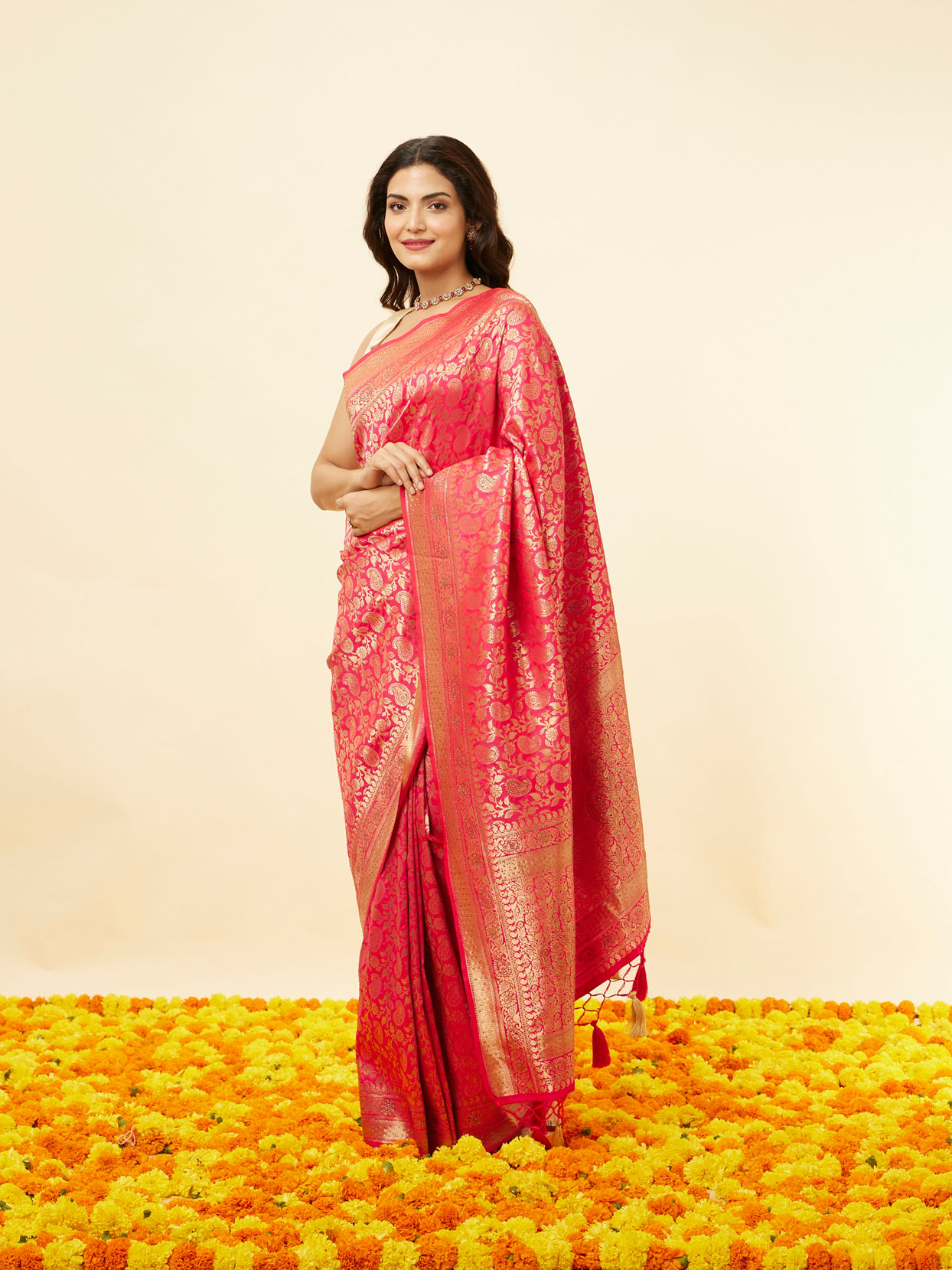 Chiffon Stone Work Saree In Rani Pink Colour - SR1543709