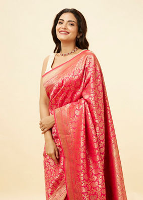 Rani Pink Stone Work and Zari Weave Saree image number 1