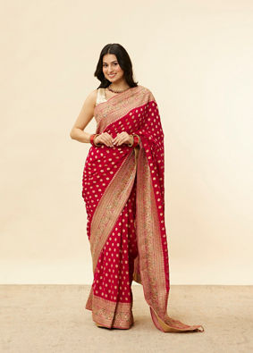 Berry Red Floral Buta Patterned Cutdana Embroidered Saree image number 0