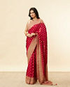 Mohey Women Berry Red Floral Buta Patterned Cutdana Embroidered Bridal Saree