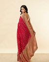 Mohey Women Berry Red Floral Buta Patterned Cutdana Embroidered Bridal Saree