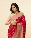 Mohey Women Berry Red Floral Buta Patterned Cutdana Embroidered Bridal Saree