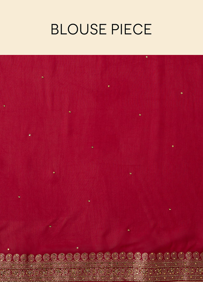 Mohey Women Berry Red Floral Buta Patterned Cutdana Embroidered Bridal Saree