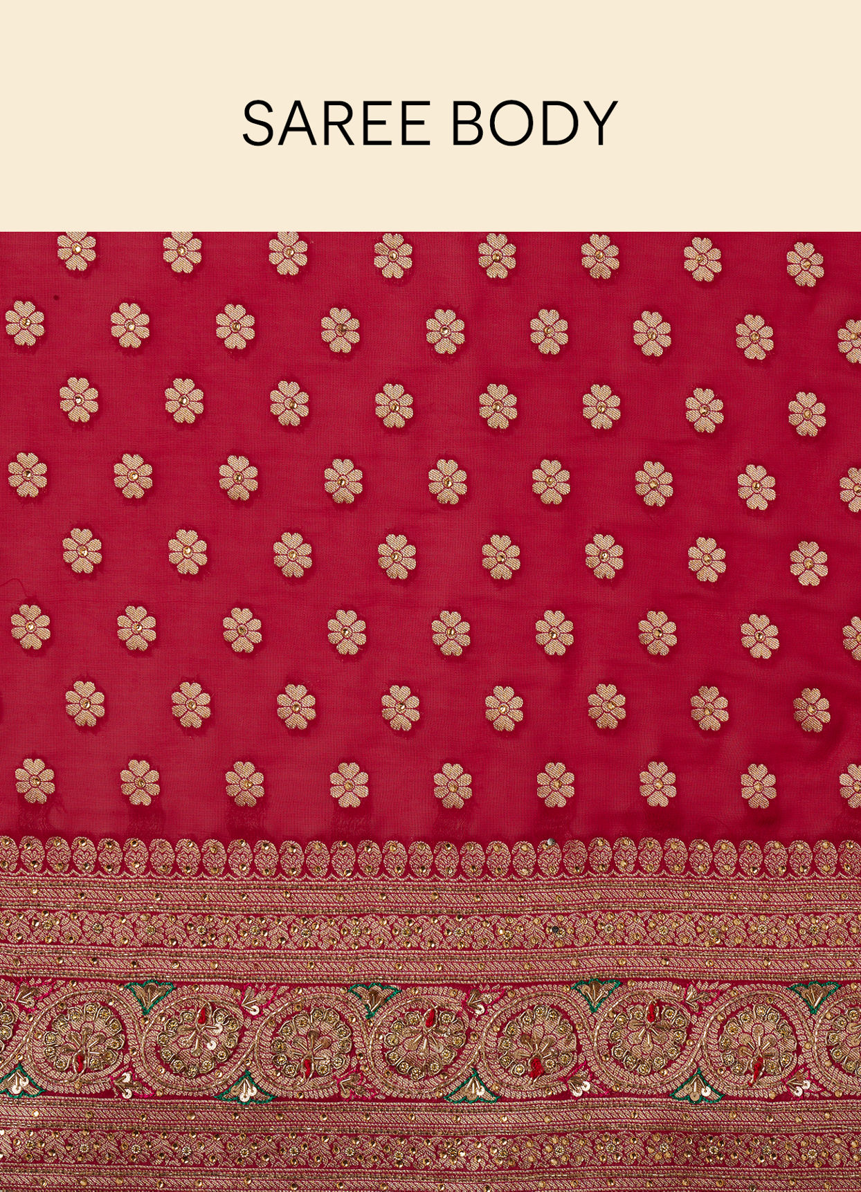 Berry Red Floral Buta Patterned Cutdana Embroidered Saree image number 4