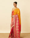 Mohey Women Blaze Orange Paisley Patterned Bridal Saree