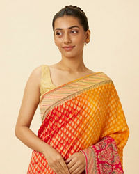 Mohey Women Blaze Orange Paisley Patterned Saree