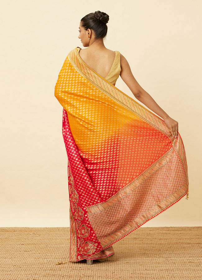 Blaze Orange Paisley Patterned Saree image number 2