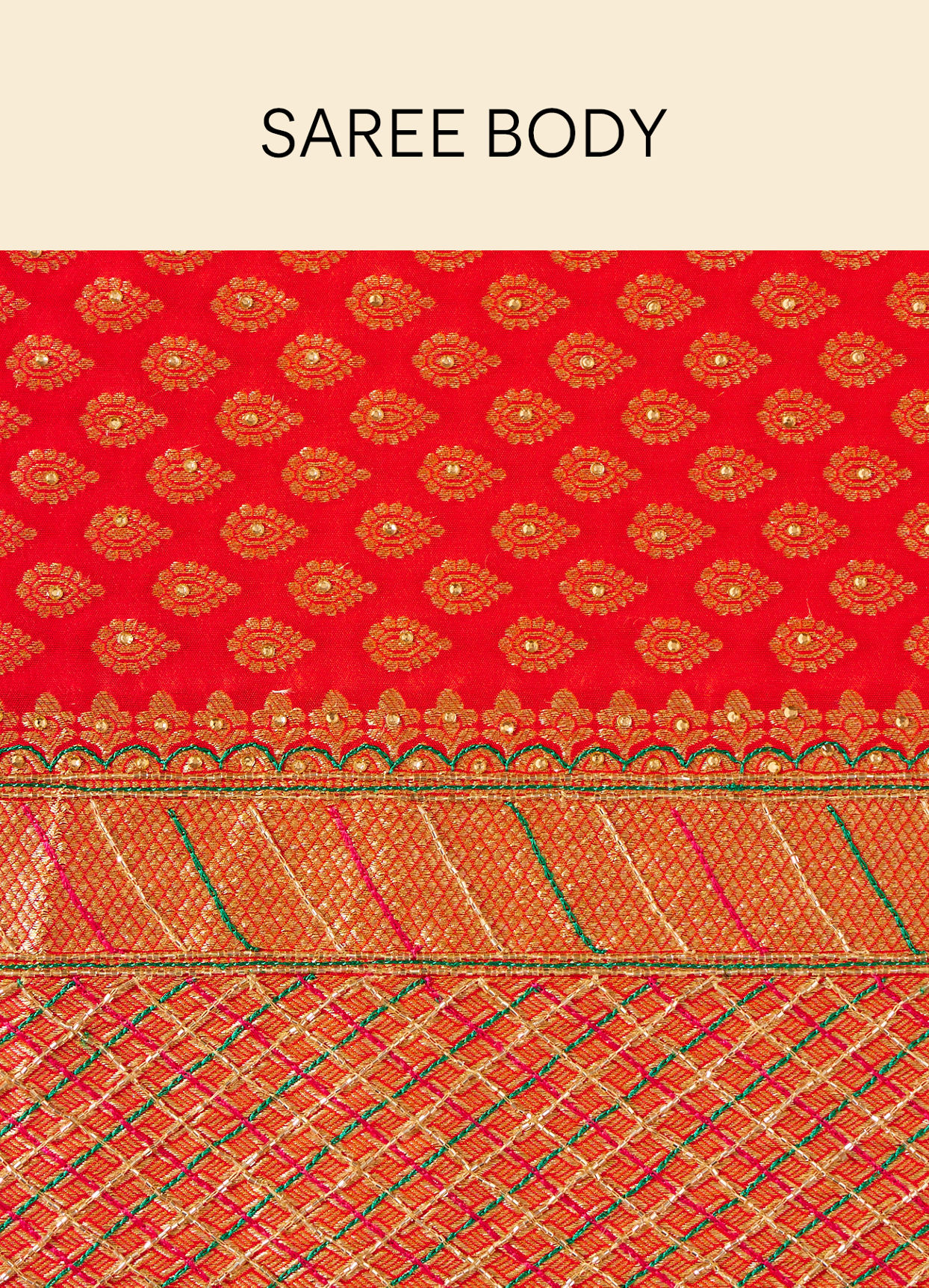 alt message - Mohey Women Blaze Orange Paisley Patterned Saree image number 4