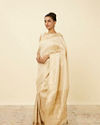 Mohey Women Antique White Saree with Floral Patterns
