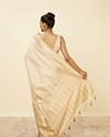 Mohey Women Antique White Saree with Floral Patterns