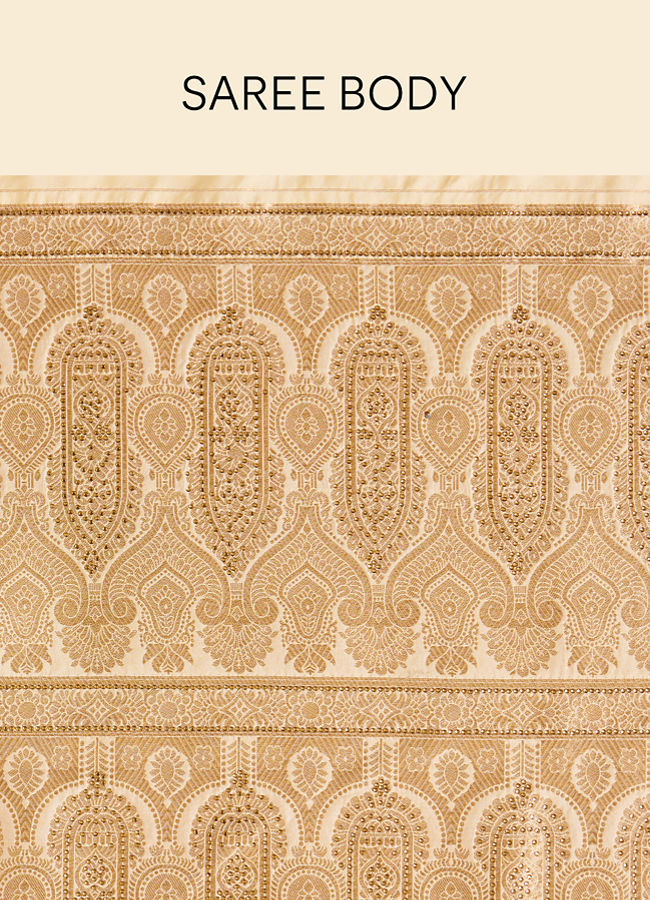 Mohey Women Antique White Saree with Floral Patterns