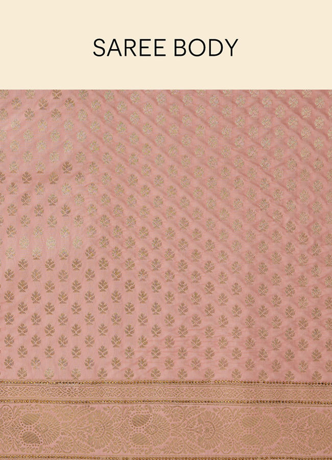 Mohey Women Coral Pink Buta Motif Saree